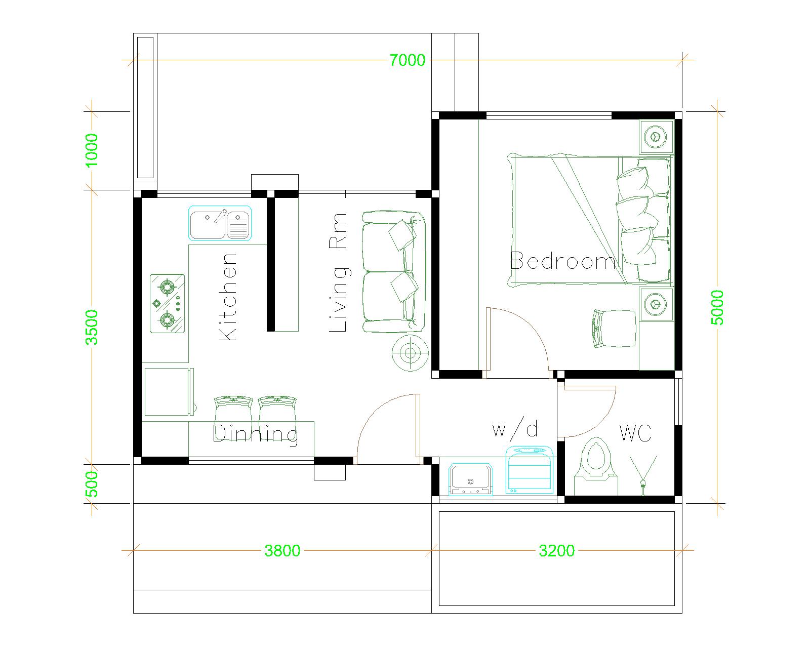 Small House Design Plans 5x7 with One Bedroom Gable Roof ...